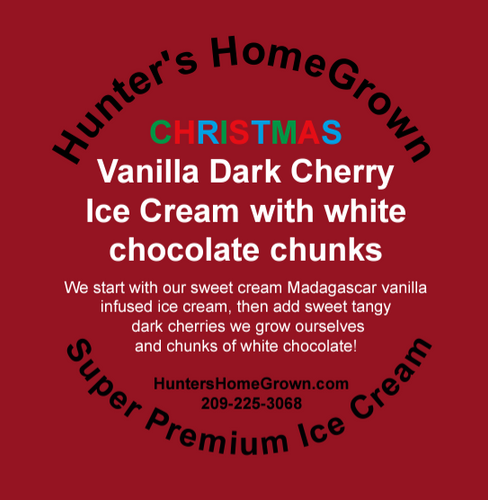 Vanilla Dark Cherry Ice Cream with chunks of white chocolate