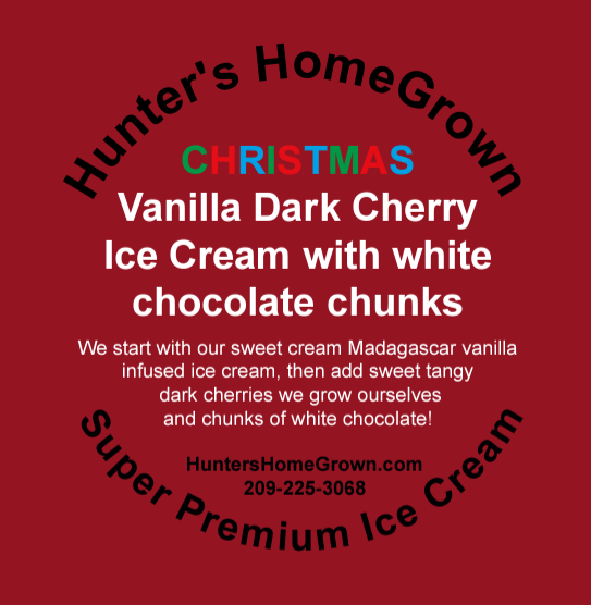 Vanilla Dark Cherry Ice Cream with chunks of white chocolate